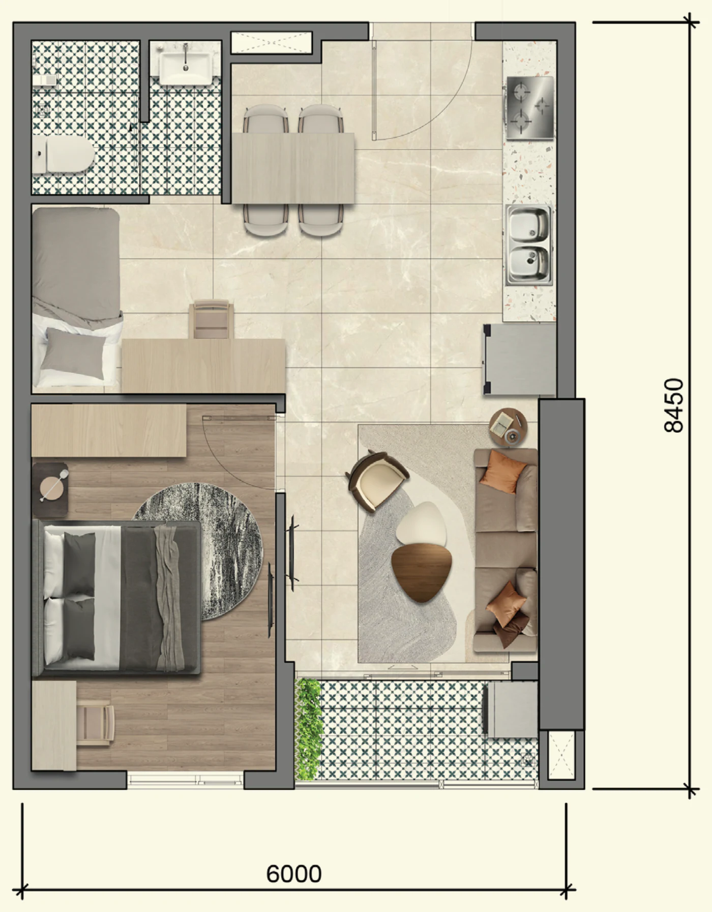 Mặt bằng căn hộ 1PN+ C Legacy 66