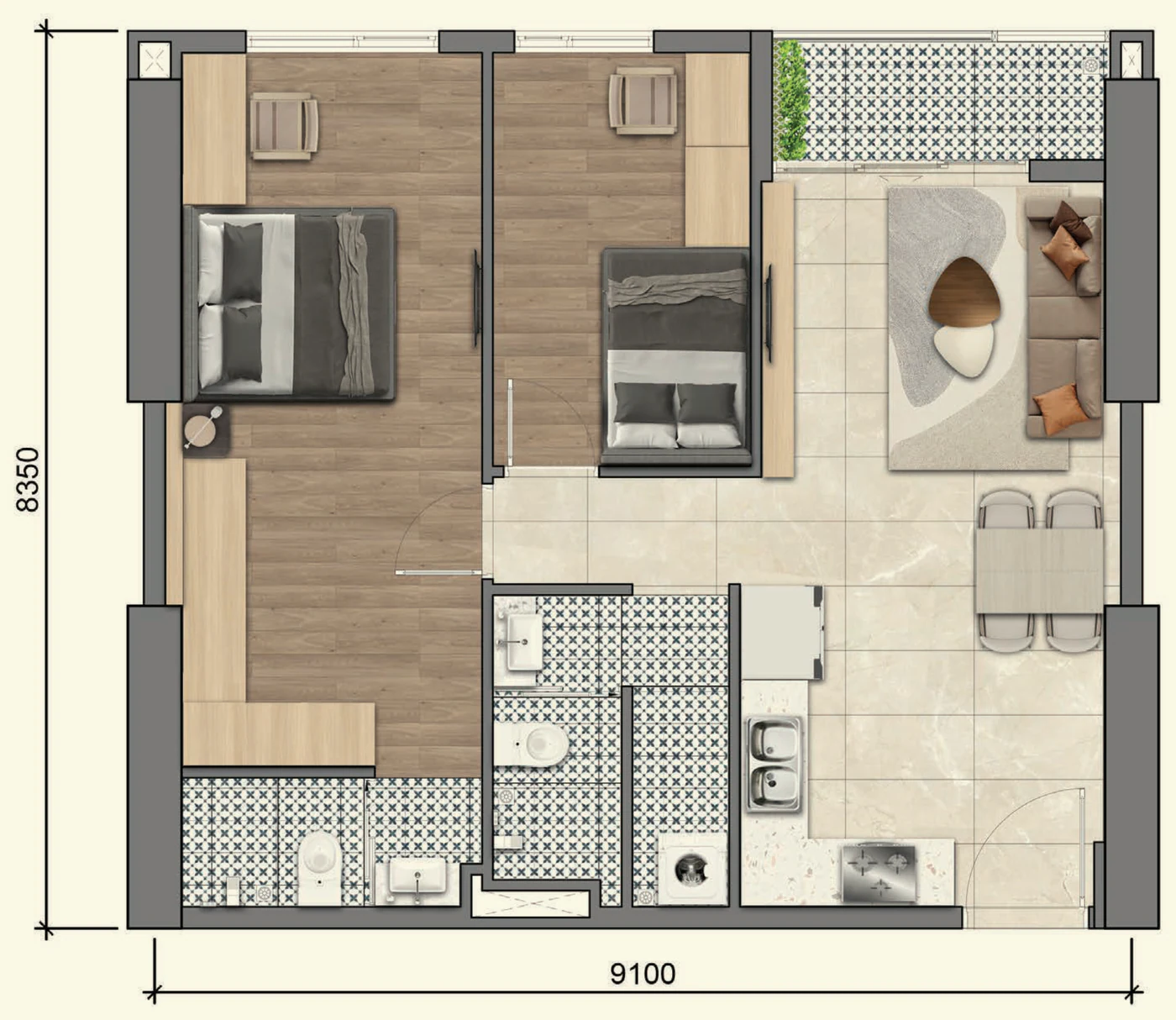 Mặt bằng căn hộ 2PN B Legacy 66